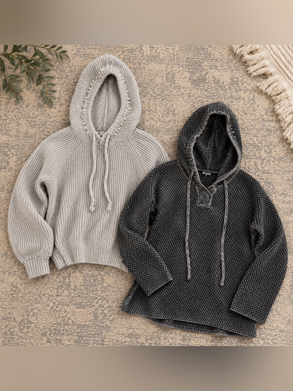2-Piece Cozy Hooded Sweater Bundle | Gray + Charcoal | Medium